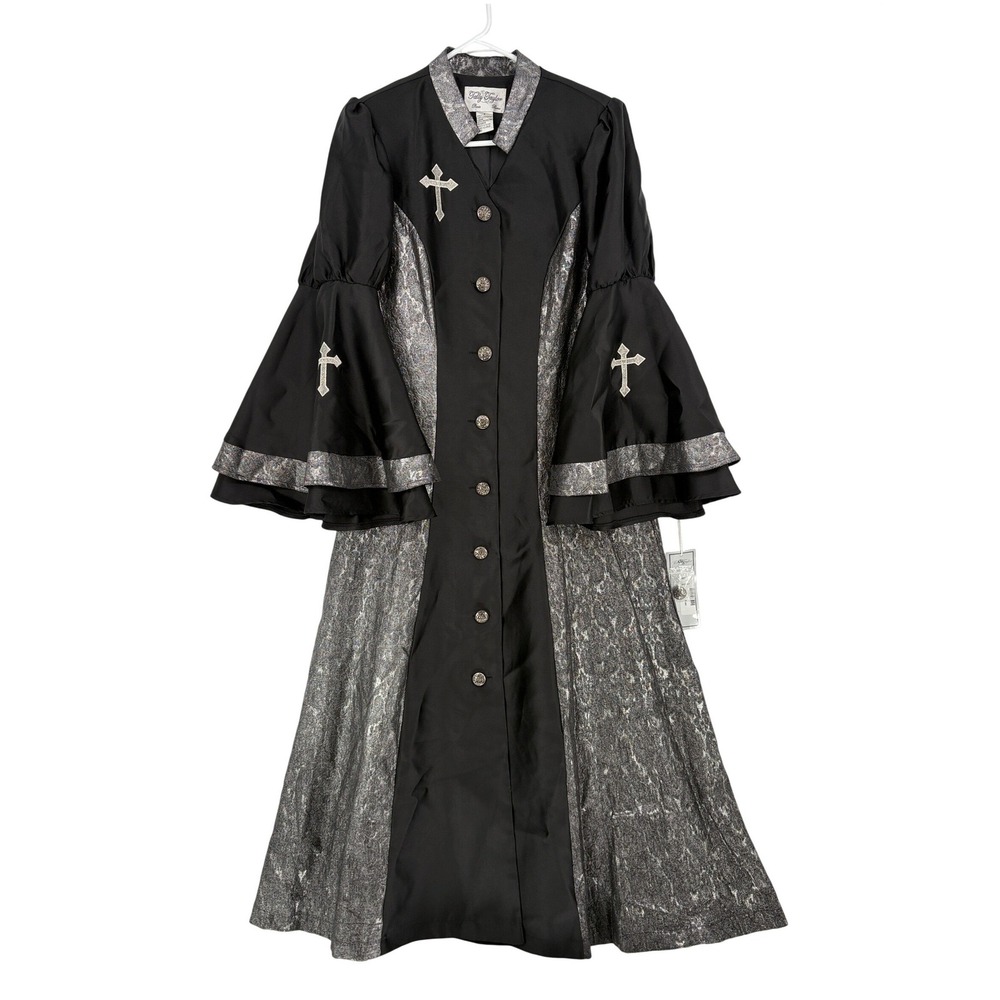 Tally Taylor Size 8 Minister Clergy Robe Dress Black Silver Cross Bell Sleeve